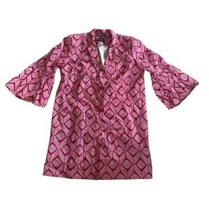 Urban Karma Wear NWT Sz L Red White Batik Print Coat Lined Designer Rare Flutter
